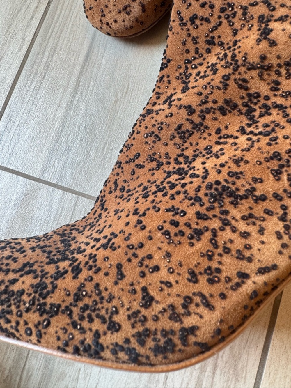 Like New! MIISTA Adrianna Printed Glitter Block Heel Ankle Boots - Picture 10 of 14